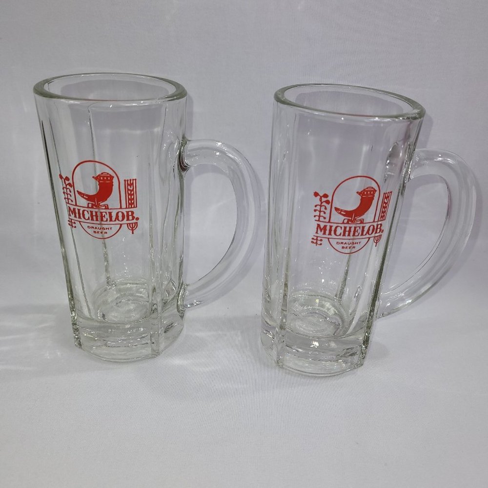 Michelob Draught Beer Vintage Glass Mug 6.25" Bar Pint Ale Set 2 Glasses